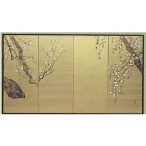  Japanese Silk Screen White Plum Blossoms 