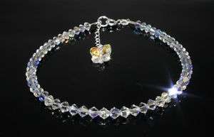   Silver Crystal Heart Butterfly Anklet MADE WITH SWAROVSKI ELEMENTS