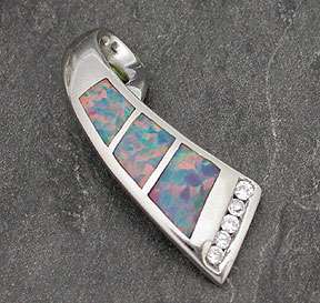 Silver Fire Opal Inlay Necklace Pendant Inlaid Slider   