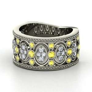Renaissance Band, Platinum Ring with Yellow Sapphire & Diamond