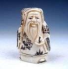 Ship From U.S Ox Bone Hand Carved Netsuke Sculpture Old Man Holds Cane 