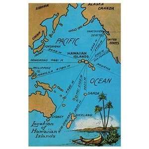 Hawaii Poster Islands Map 1920 9 inch by 12 inch 