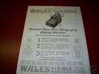 1922 Antique Wales Invisible Adding Machine Ad  