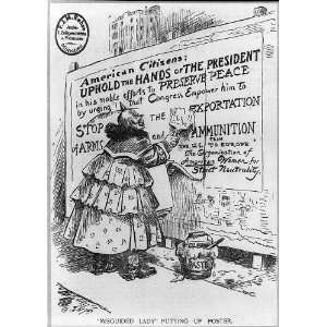  Anti isolationist cartoon,WWI,Lady putting up poster