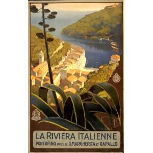  1920 Vintage Travel Poster Italian Riviera at Portofino 