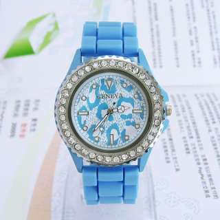 Colors GENEVA Crystal Quartz Silicone Jelly Rubber Watch Wrist Watch 