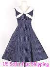 50s Vintage Size S WhiteDot/Navy Blue Sailor Dress Polka Dot 