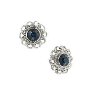  Liliana Flower Button Blue Crystal Earrings: Jewelry
