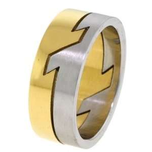 Lightning Bolt Gold Anodized Stainless Steel Puzzle Ring   Size 10