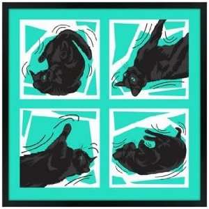 Kinetic Cat Teal 21 Square Black Giclee Wall Art 