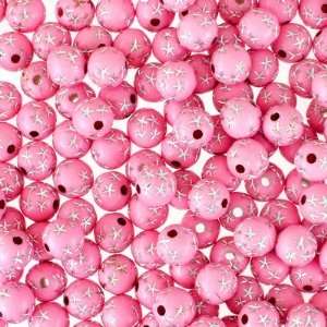  8mm Pink Round Acrylic Beads with Stars Arts, Crafts 
