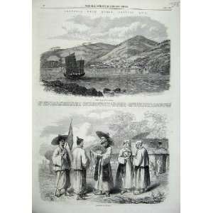  1865 Korea Asia Port Hamilton Natives Hills Old Print 