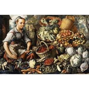     32 x 22 inches   Market Woman with Fruit, Veget
