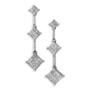    14k White Gold Triple Princess Diamond Dangle Earrings Jewelry