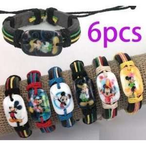Wholesale 6 PCS Disney Mickey Mouse Acrylic Genuine Leather Bracelets