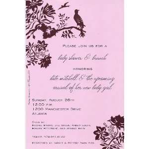  Pink Perched Bird Invitation