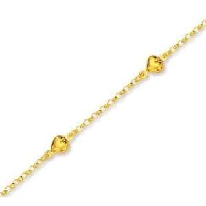  14k Yellow Gold Slick Elegant Style Heart Ankle Bracelet Jewelry