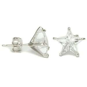   White Gold Star Shaped Cut Cubic Zirconia CZ Stud Earrings: Jewelry