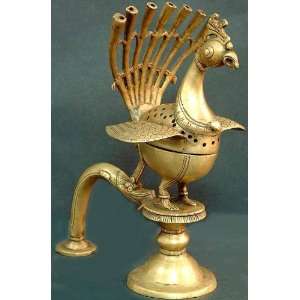  Peacock Incense Burner   Brass Statue