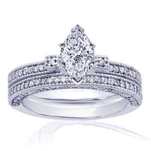  1.30 Ct Marquise Cut Diamond Engagement Wedding Rings Pave 
