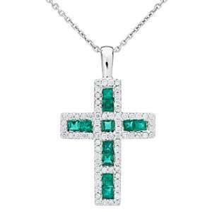  Emerald and Diamond Cross in 18kt White Gold Amoro 