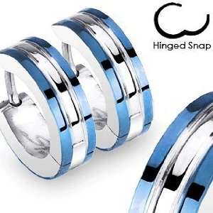   Stainless Steel 2 Tone Hoop Earring with Blue IP Edges: Everything