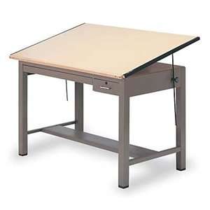   Steel Four Post Drafting Table with Tool & Plan Drawers 7738B Black