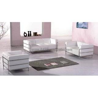   Elegant Contemporary White Leather Sofa Loveseat Set