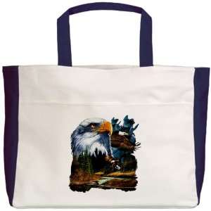  Beach Tote Navy US American Pride Bald Eagle Collage 