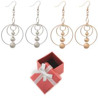 Triple Hoops & Shimmery Balls Drop Earrings + Gift Box  
