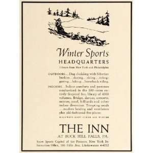 1938 Ad Inn Buck Hill Resort Falls Pennsylvania Winter Sliding Pocono 