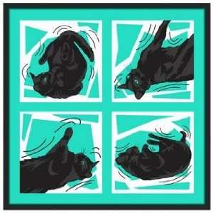  Kinetic Cat Teal 37 Square Black Giclee Wall Art: Home 