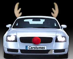 Rudolph Car Christmas Reindeer Set 2 antlers 1 red nose  