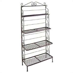  48 4 Shelf Wrought Iron Bakers Rack Style With Brass Tips, Metal 