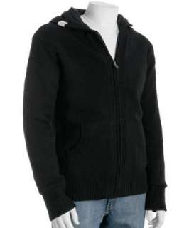 Loomstate black wool zip front sweater hoodie  