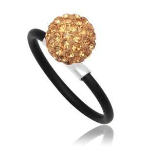   925 Silver Black Rubber Gray Swarovski Crystal Bead Ring (8) Jewelry