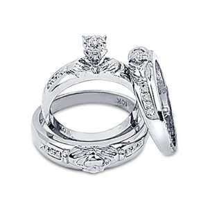 Diamond Engagement Rings Set Wedding Bands White Gold Men Ladies .08ct 