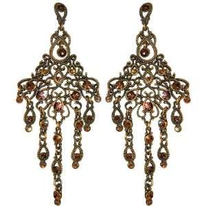   Rhinestone Estate Earrings In Brown with Antique Brass Finish: Jewelry