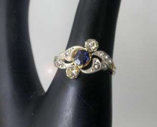 Antique Late 19c Art Nouveau 18K White & Rose Gold Sapphire Diamond 