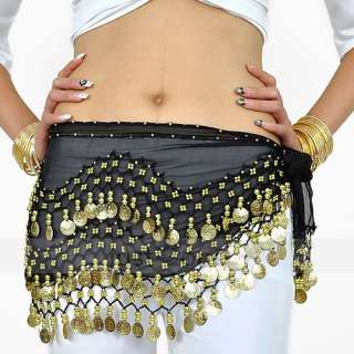 Rows Belly Dance Costume Hip Scarf Skirt Belt Gold Coin dancer dancing 