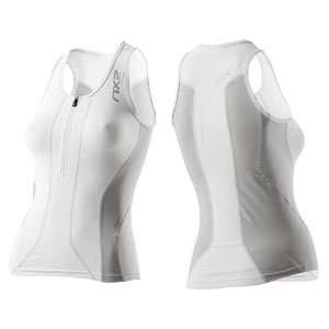  2XU Womens Compression Tri Singlet, White/Grey, Large 