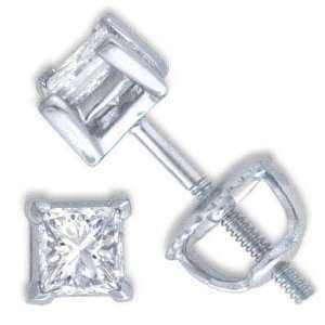   Princess Cut Diamond Stud Earrings 0.70 tcw. I J VS SI Very Good Cut