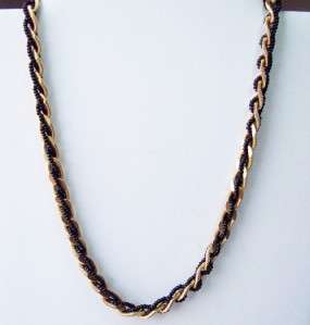  Vintage Estate 18 Designed GT Chain Twist Black Beads Necklace  
