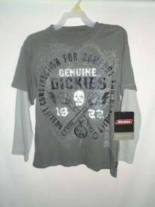 Dickies Boys Layered T Shirt Thermal Sleeves Gray Graphics Work force 