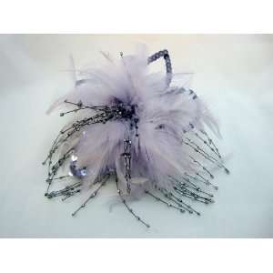  Silver Grey Beaded Bridal Feather Hair Clip Beauty