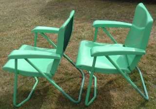 Vintage Pair Folding Chairs Metal Mid Century Lawn/Patio/Porch  