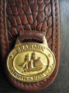 Vtg Brahmin Black Leather with Brown Croc Trim Satchel / Tote Bag 