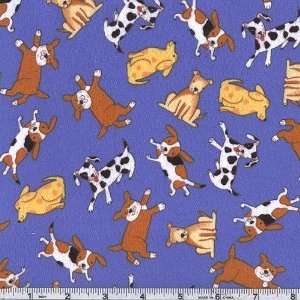  45 Wide Playful Dogs Flannel Blue Fabric By The Yard 