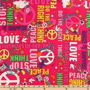  44 Wide Bag It Peace Hot Pink Fabric By The Yard: Arts 