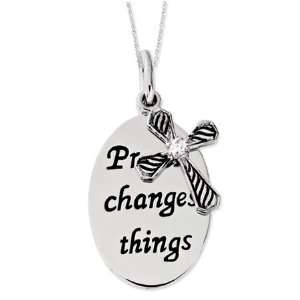  Prayer Changes Things Sterling Silver Cross Necklace 
